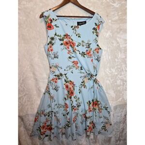 Chelsea Rose Blue Floral Poppy Fit & Flare Dress Sleeveless Plus Size 18